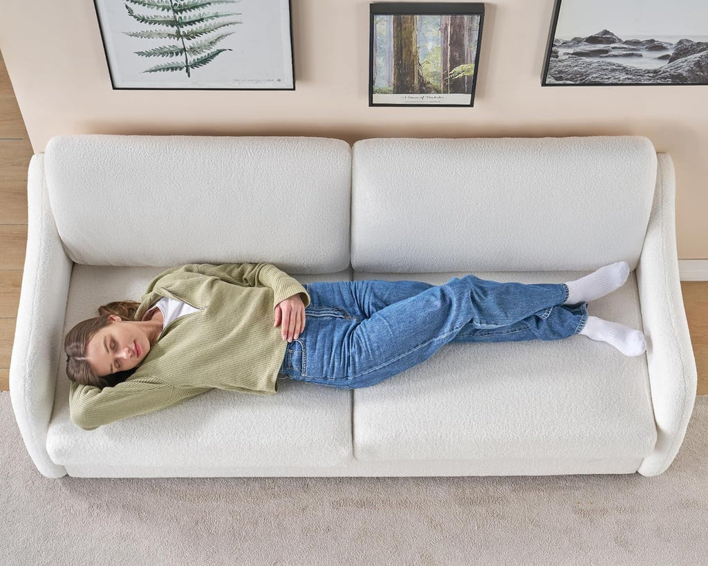 White Boucle 3 Seater Sofa O269300