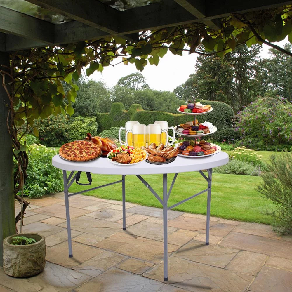 48in Portable Folding Table Round Plastic Steel Z2213