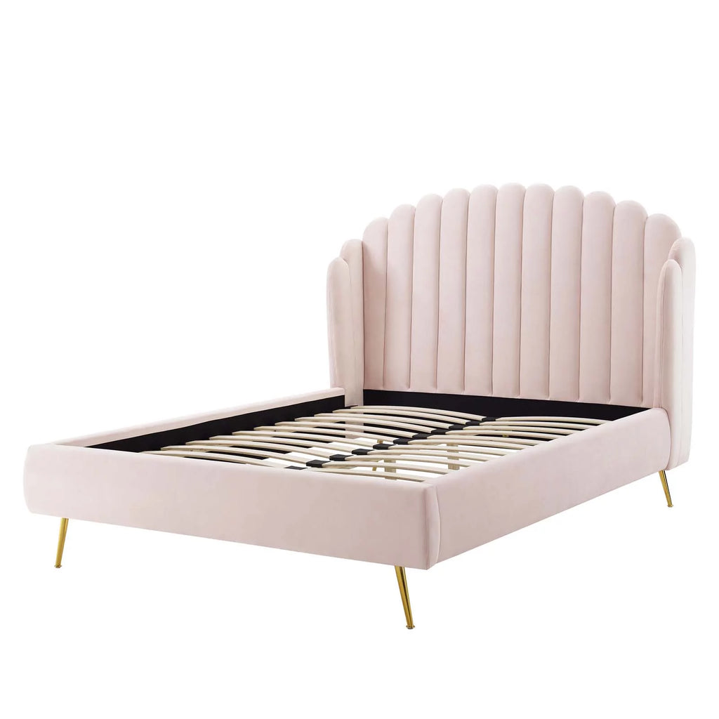 Queen Size Velvet Platform Bed Frame W94638