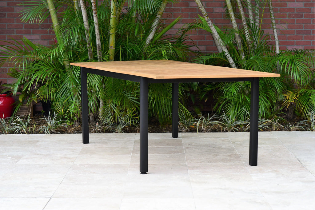 Teak Finish Aluminum Extendable Rectangular Patio Table D476