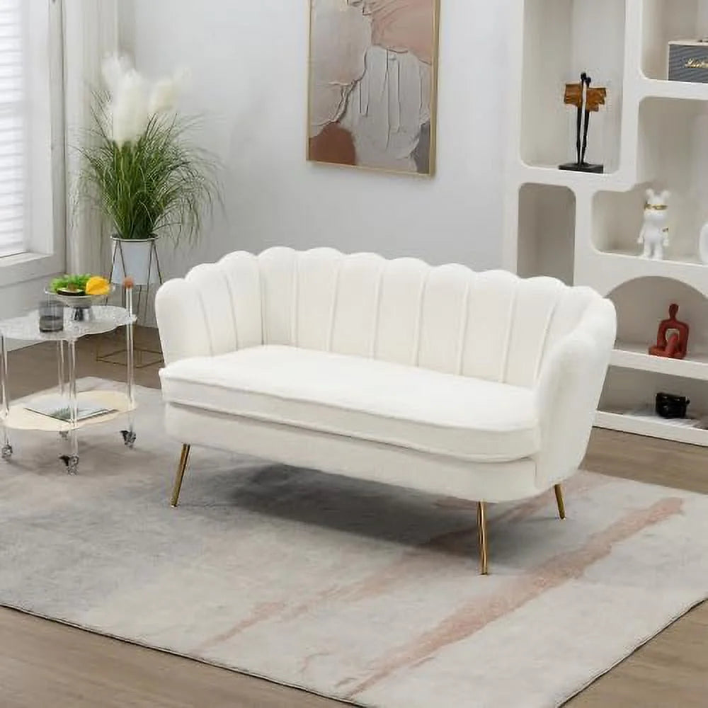 59" Wide Modern Boucle 2-Seater Sofa with Gold Metal Legs N39066