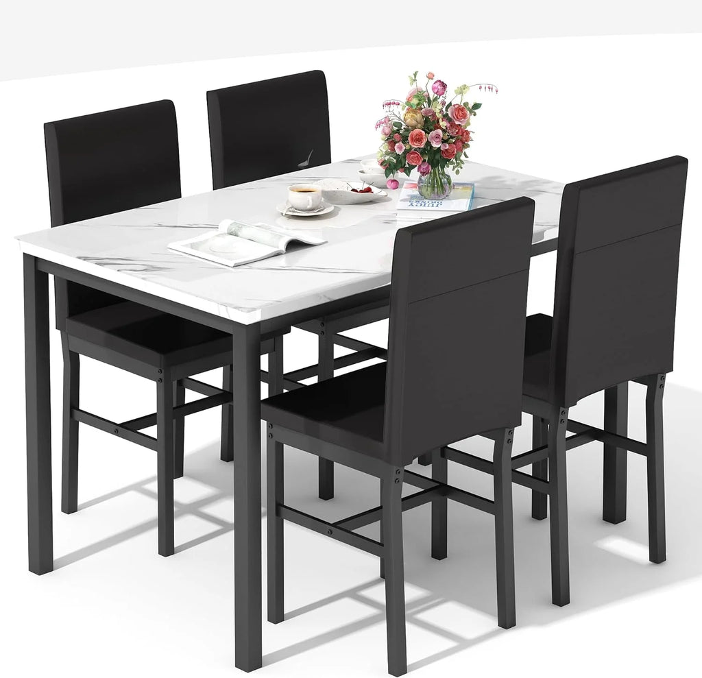 Dining Table Set for 4 with 4 PU Leather Chairs F892