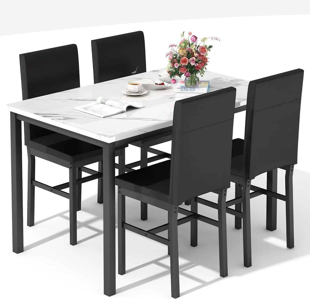 Dining Table Set for 4 with 4 PU Leather Chairs F892