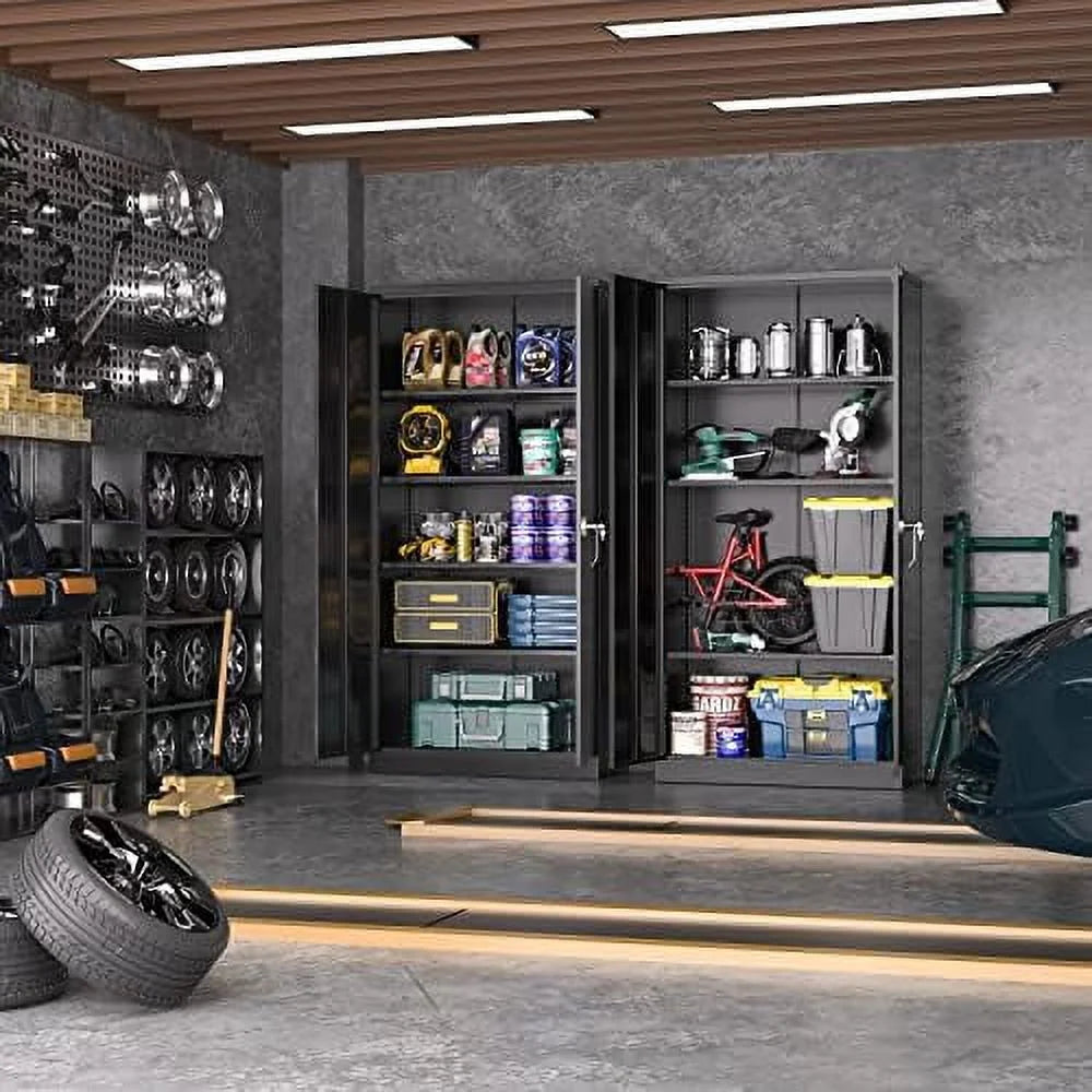 72" Steel Locking Garage Cabinet with Doors and Shelves Y289