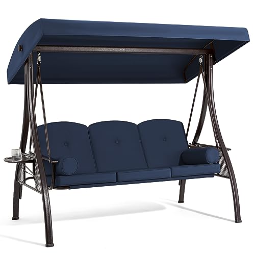 3 Person Outdoor Porch Swing with Cup Holder, Canopy, Cushions W481244