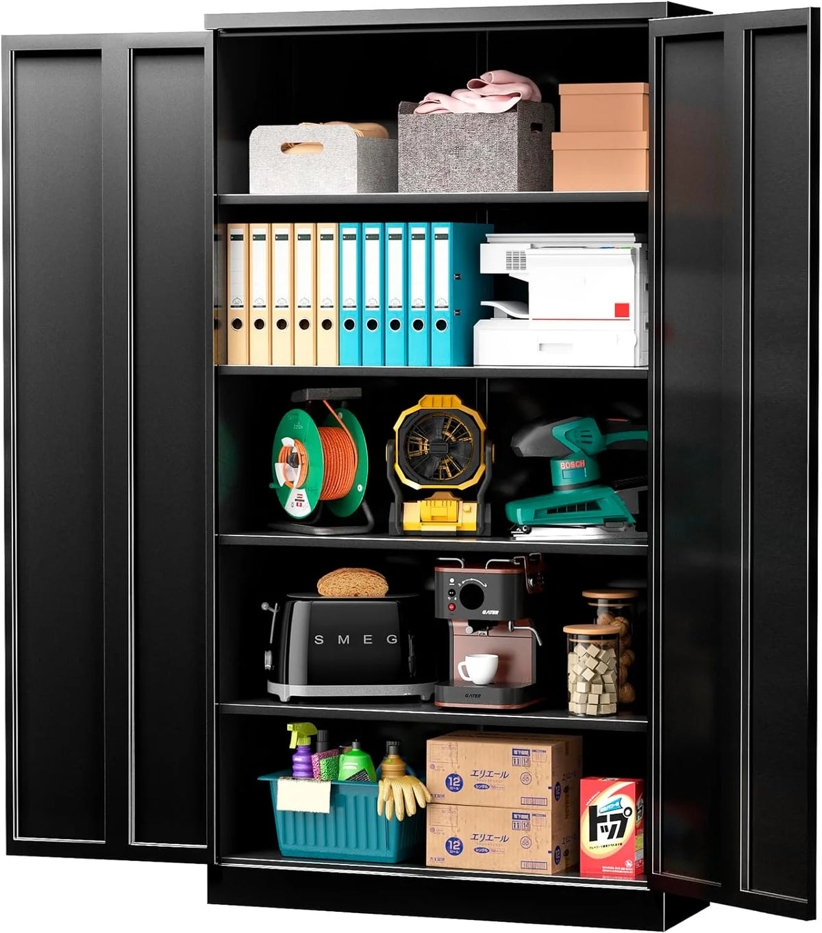 Black Lockable Steel Storage Cabinet with Adjustable Shelves U397857