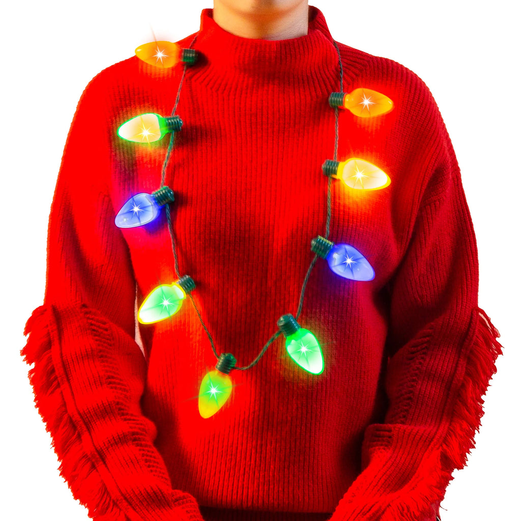 12 Piece Christmas LED Light Up Bulb Necklaces W674528
