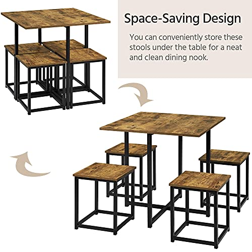 Industrial Dining Table Set for 4 with 4 Stools P512