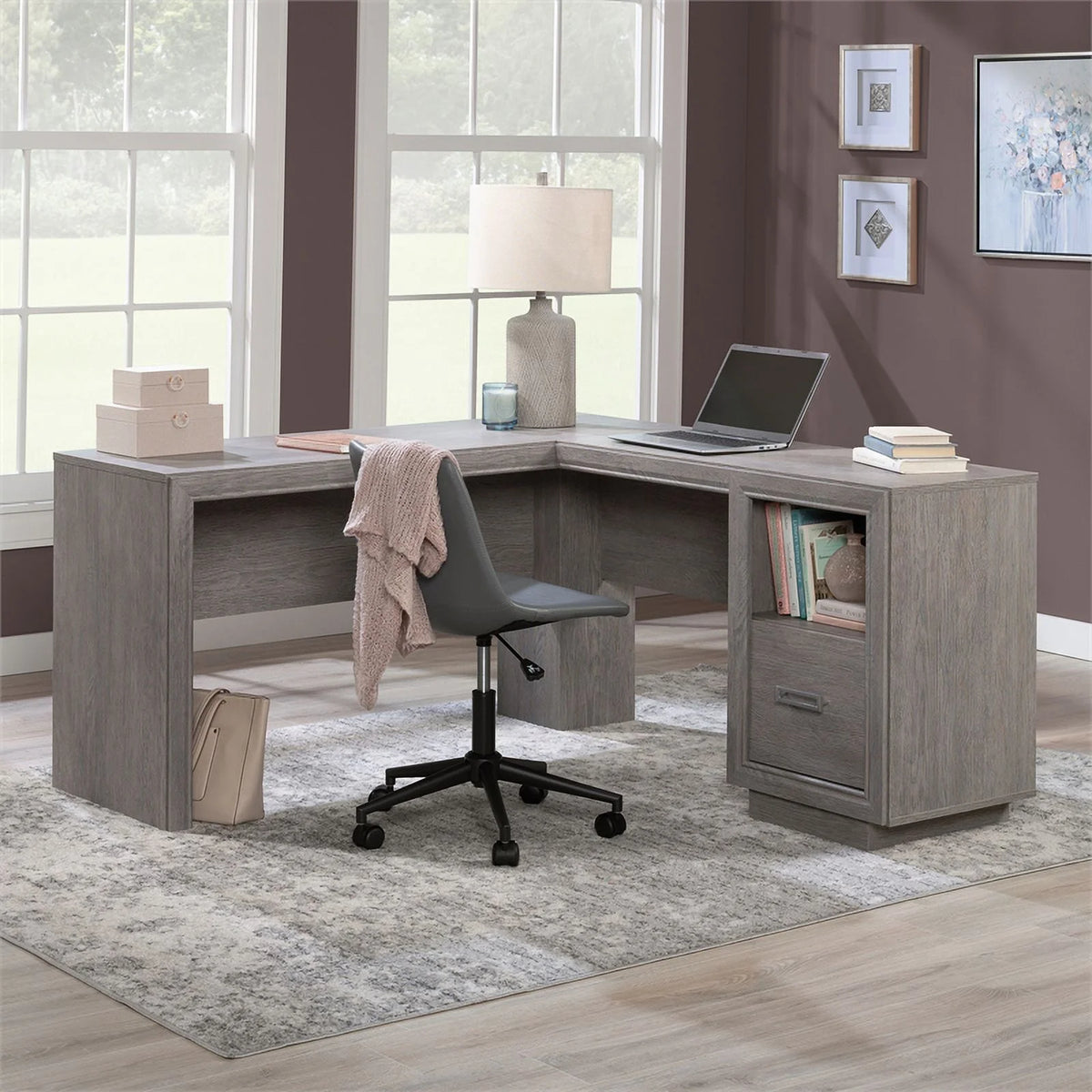 Contemporary L-Desk in Ashen Oak Finish B1239