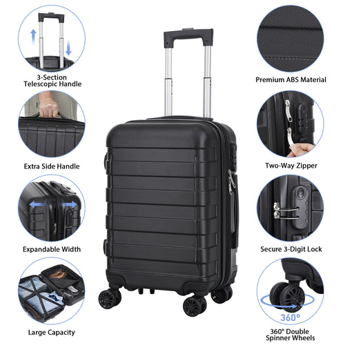 22-inch Hardside Expandable Spinner Luggage Black O5203