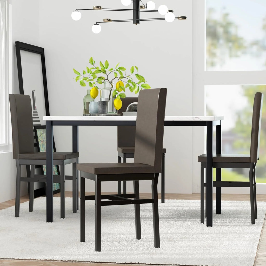 Dining Table Set for 4 with 4 PU Leather Chairs F892
