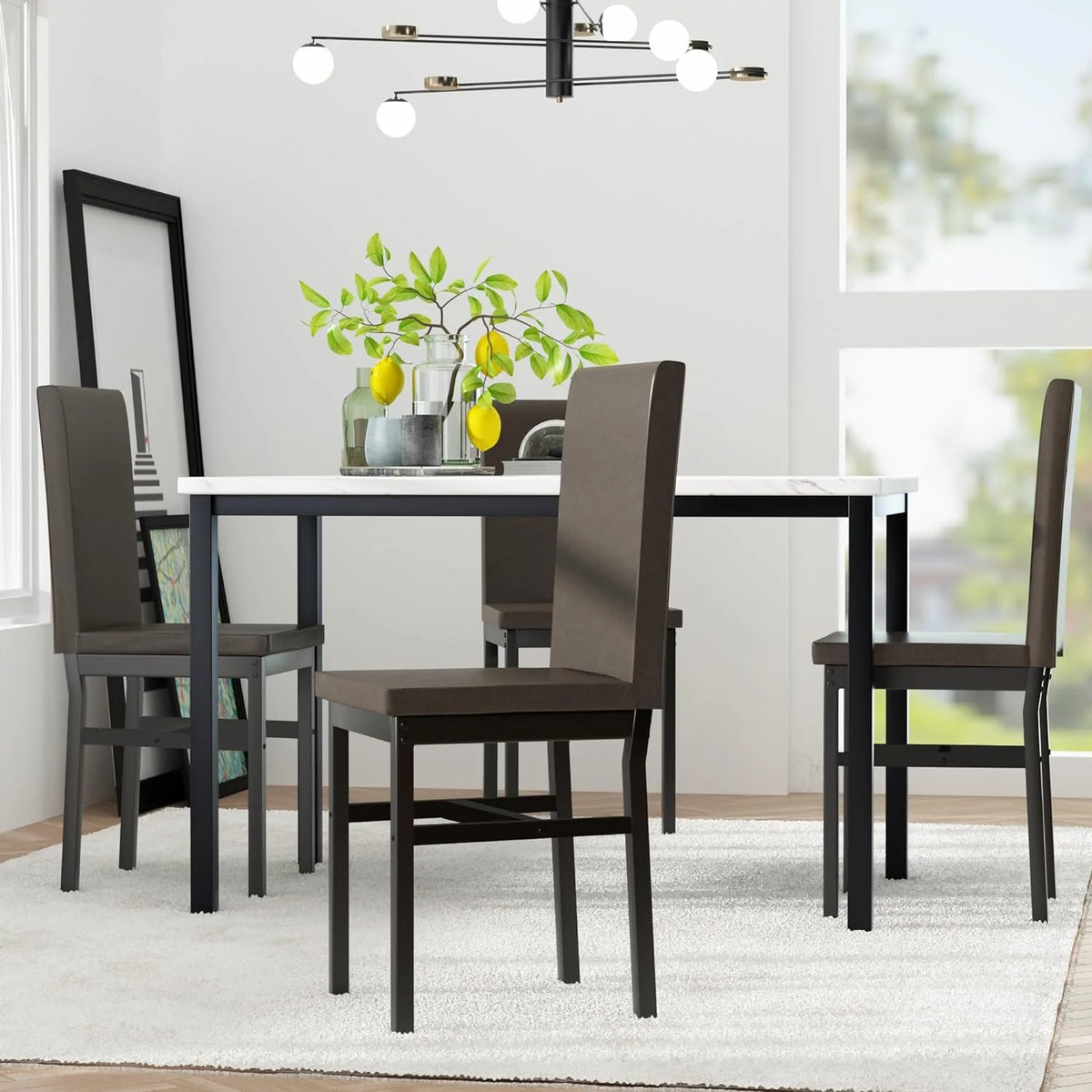 Dining Table Set for 4 with 4 PU Leather Chairs F892