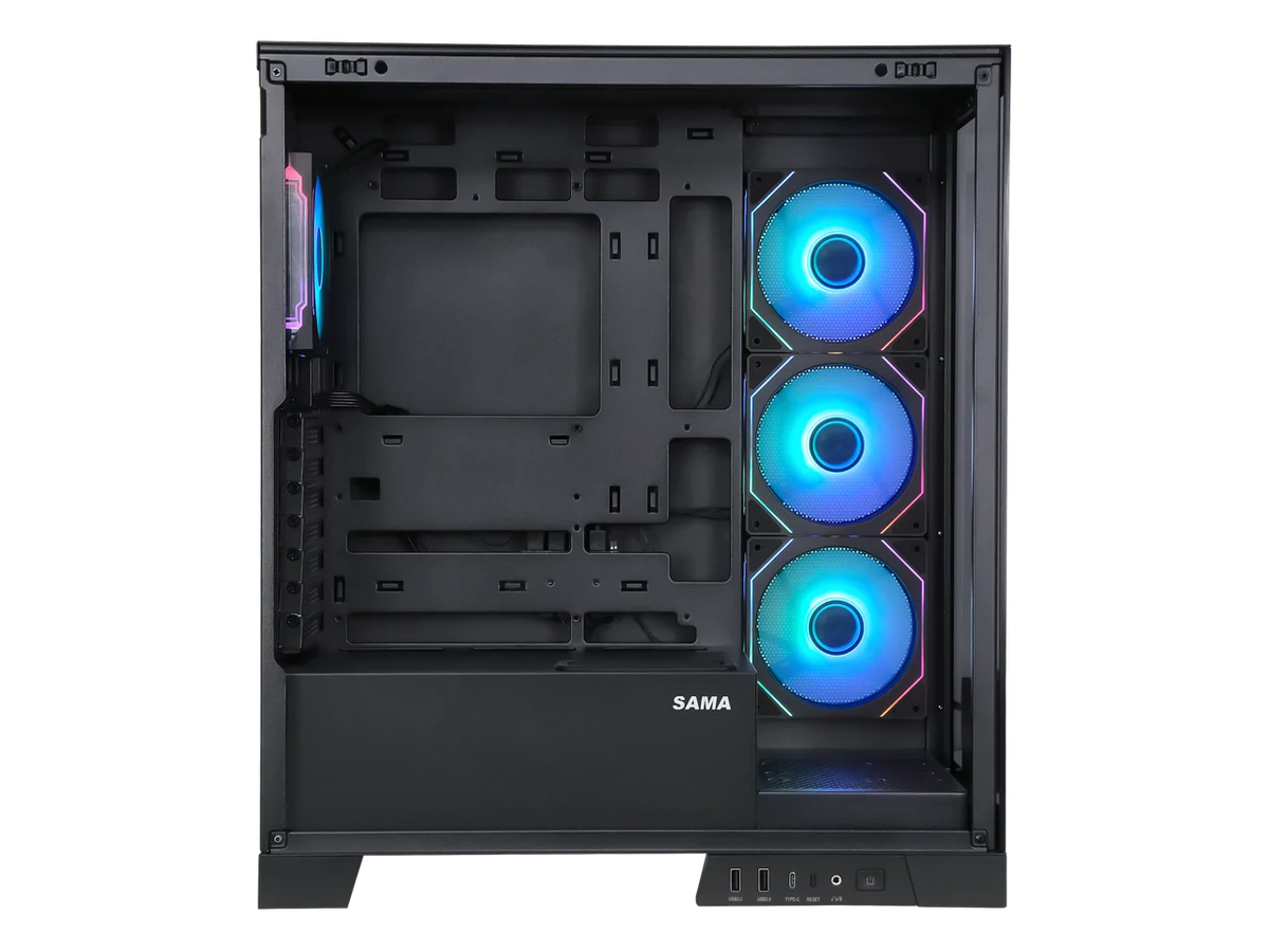 Black Dual USB3.0 and Type C Tempered Glass ATX Mid Tower Gaming Computer Case with 4 x 120mm ARGB Fans C25958