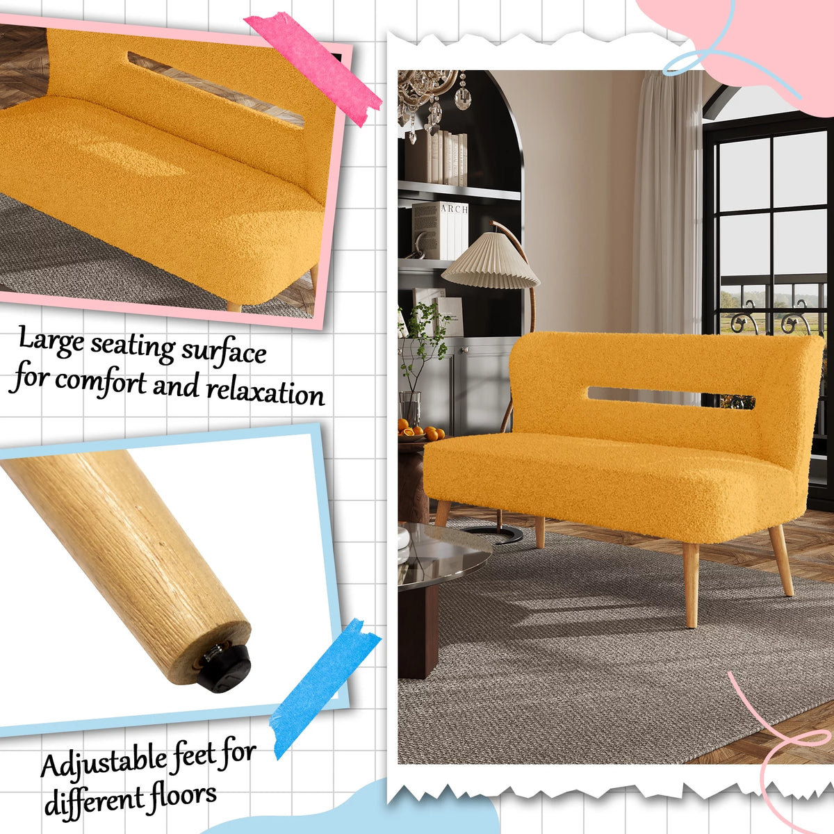 Cream Sherpa Loveseat Accent Chair F1028