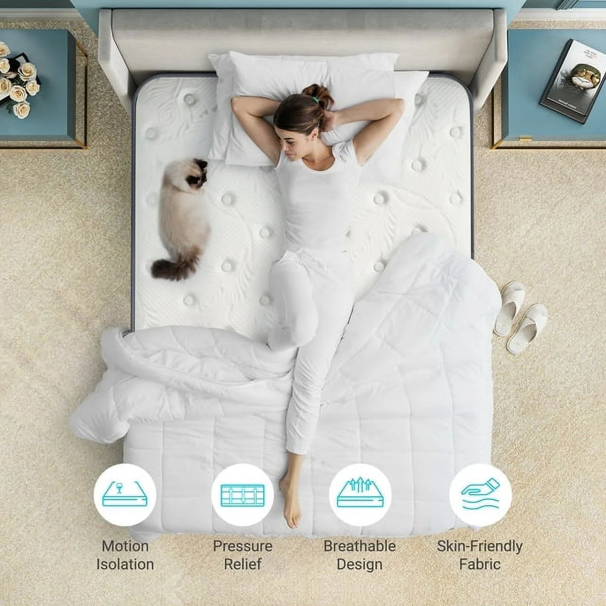 Full Size 10 inch Hybrid Mattress, Memory Foam Pillow Top C4516