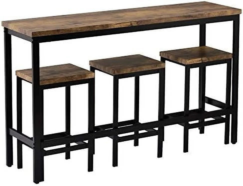 4 Piece Counter Height Dining Table Set with 3 PU Stools F652415