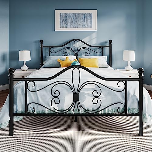 Full Size White Metal Bed Frame with Headboard and Footboard G4520