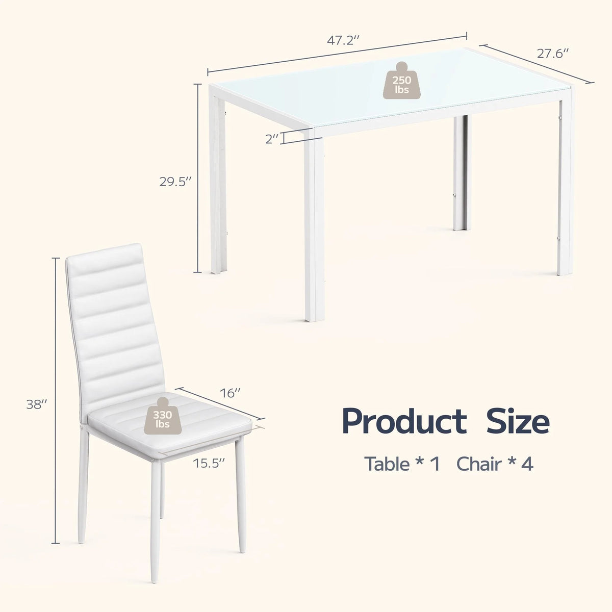 5 Piece Glass Dining Table Set with PU Leather Chairs U5253