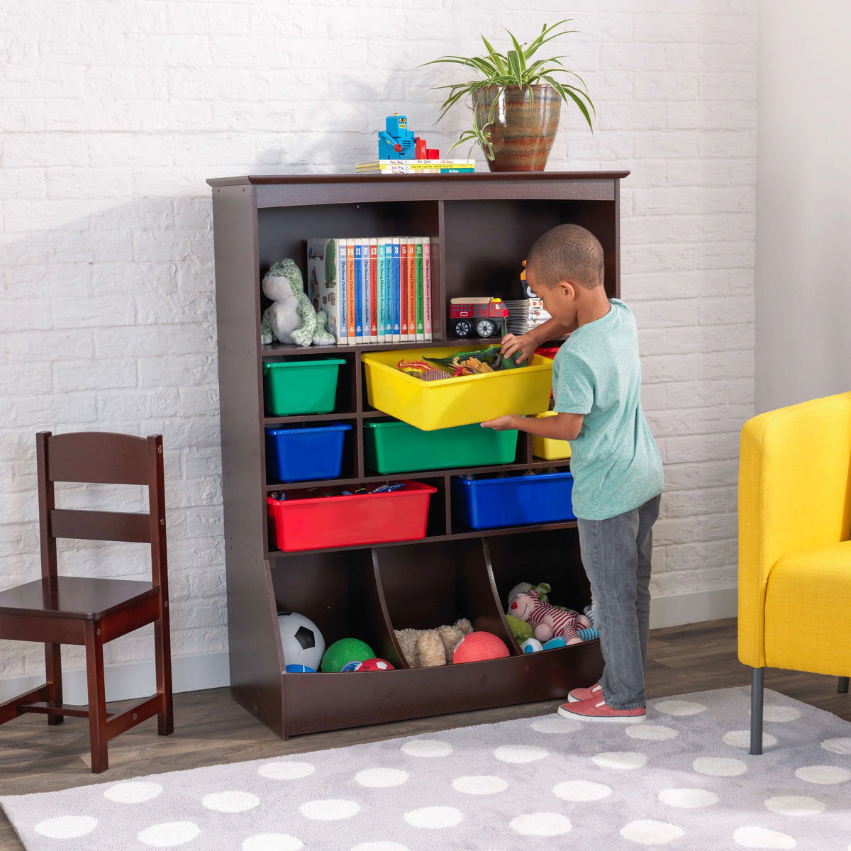 Wood Wall Storage Unit Organizer with 8 Bins V437731