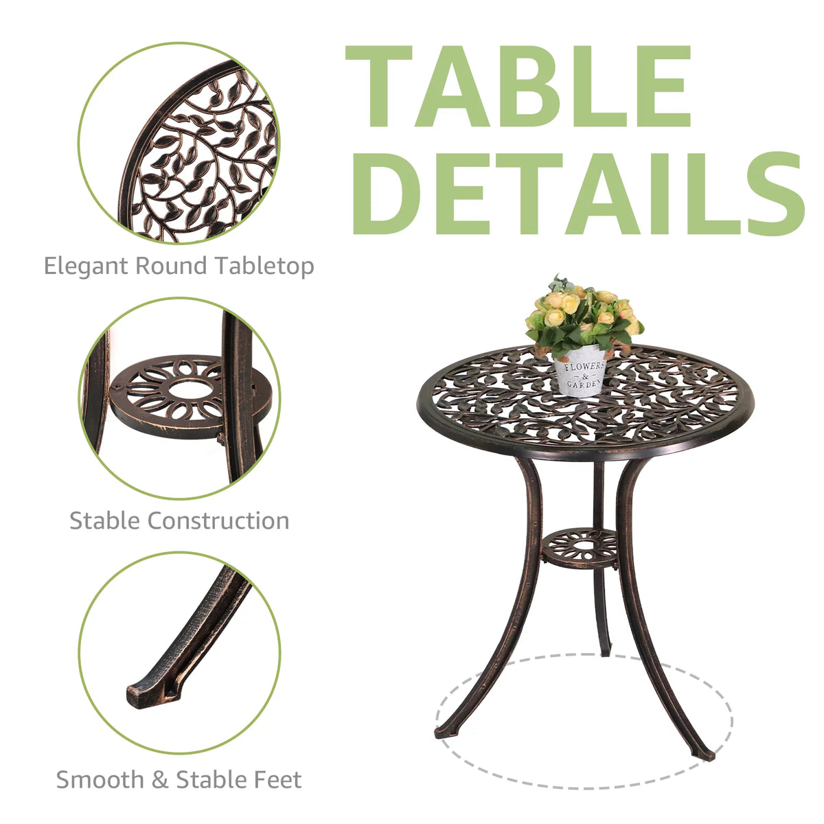 3 Piece Bronze Cast Aluminum Outdoor Bistro Table Set K65182