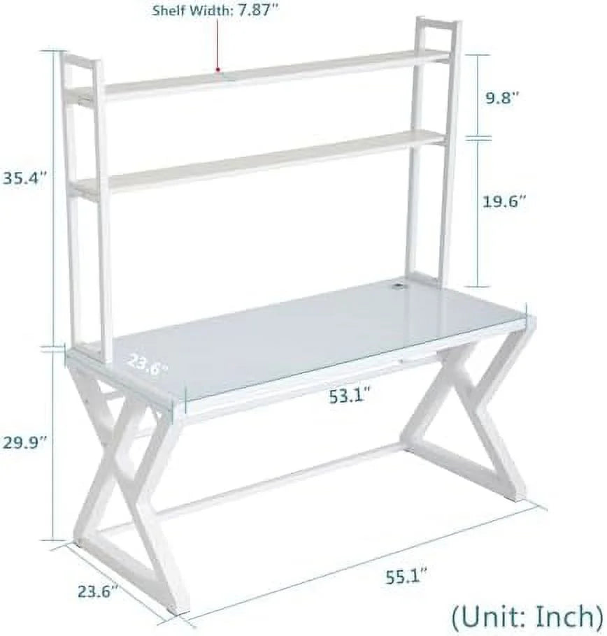 55.1 Inch Computer Desk with Tempered Glass Desktop and Metal Frame I7530