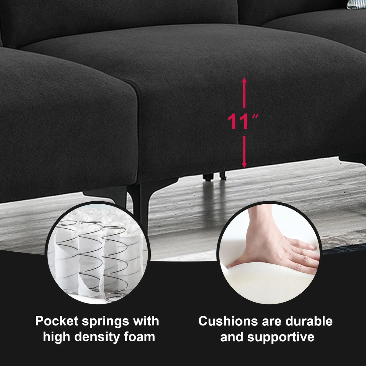 Dark Gray Velvet L Shaped Sectional Sofa with Ottoman C71030