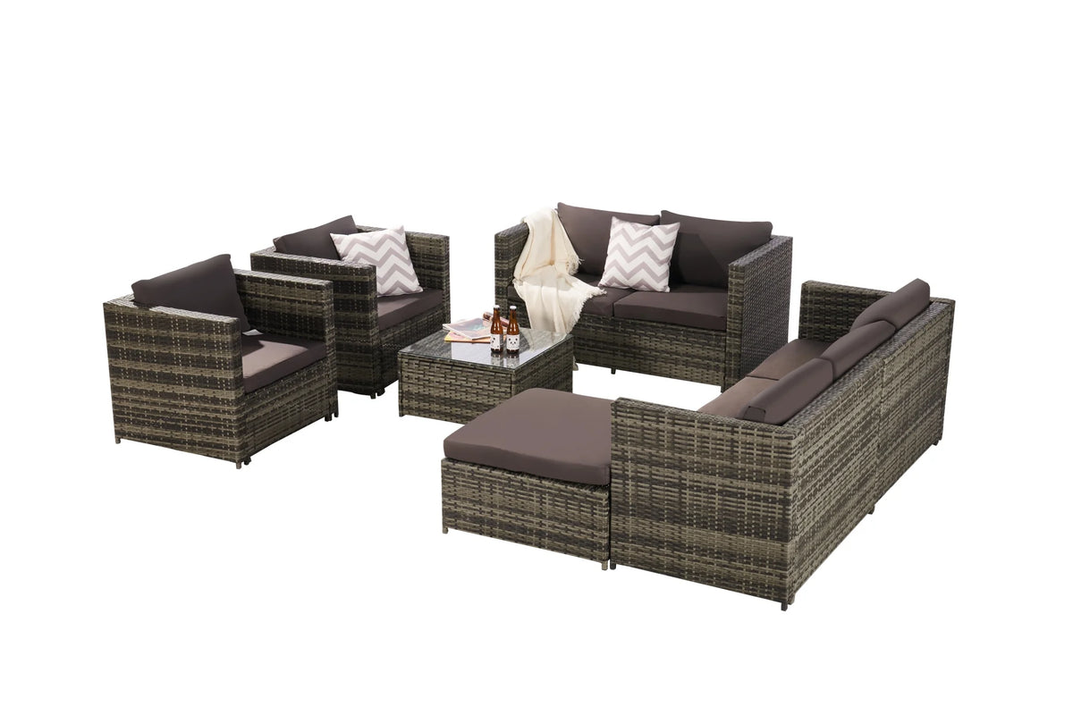 6 Pieces All-Weather Wicker Patio Furniture Set with Coffee Table & Ottoman H68864