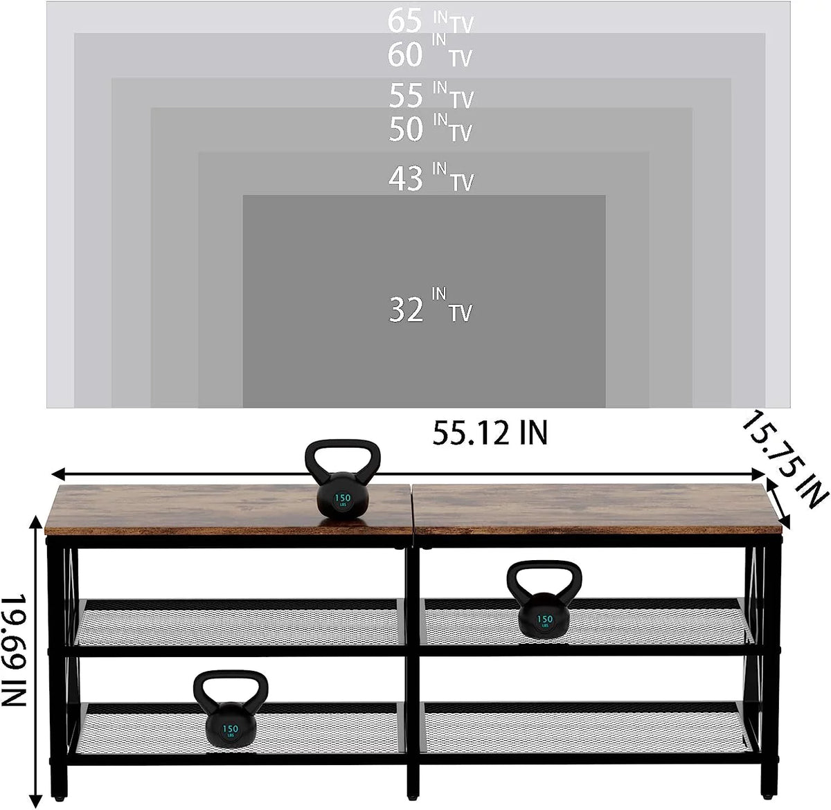 60 65 Inch 3-Tier TV Stand with Metal Frame R439589
