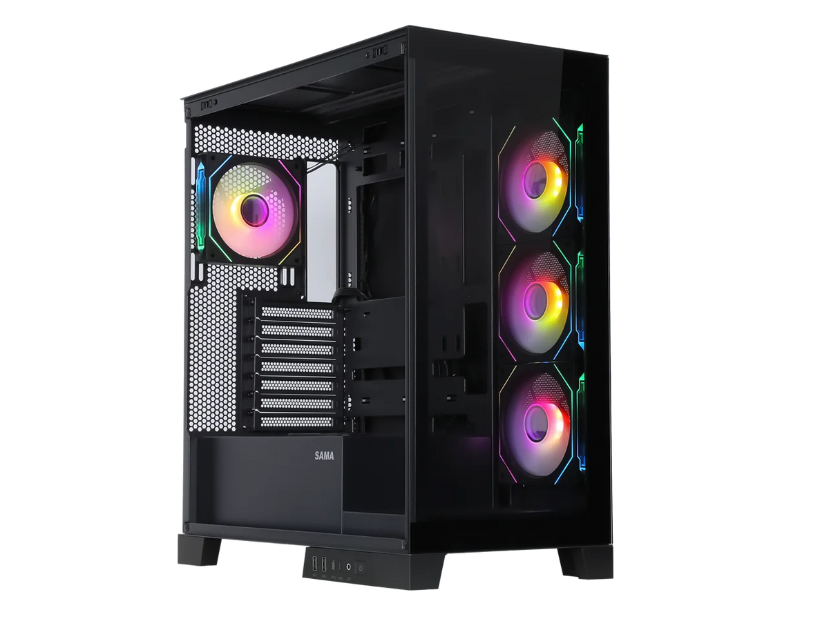 Black Dual USB3.0 and Type C Tempered Glass ATX Mid Tower Gaming Computer Case with 4 x 120mm ARGB Fans C25958