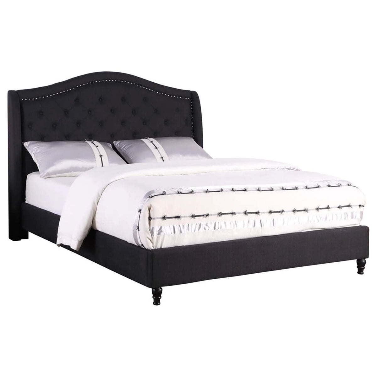 Black Tufted Upholstered Eastern King Panel Platform Bed P91122