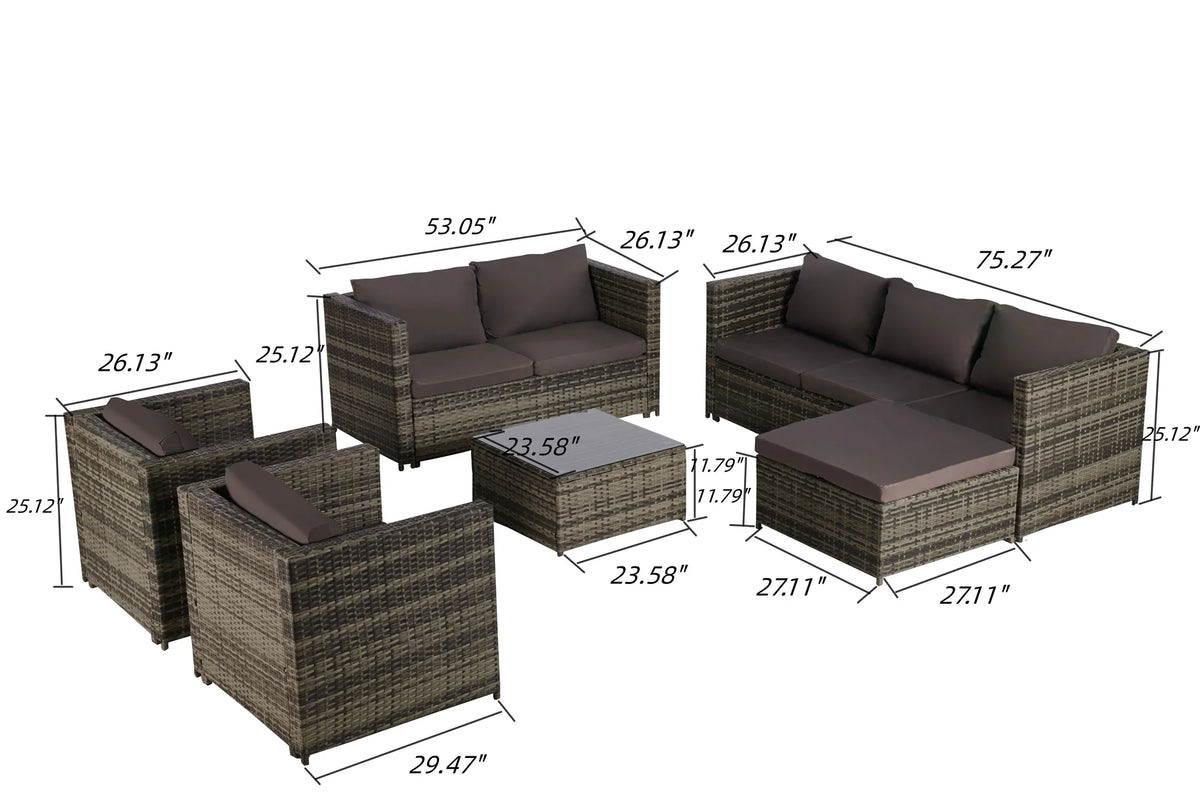 6 Pieces All-Weather Wicker Patio Furniture Set with Coffee Table & Ottoman H68864