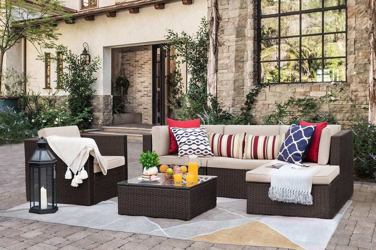 6 Pieces Beige Steel Sectional Sofa Set M863