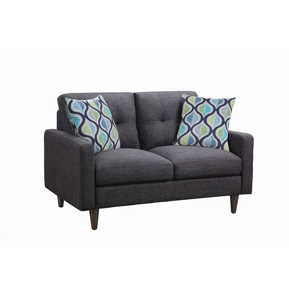 Gray Fabric Upholstered Wooden Loveseat with Tufted Back Y397801