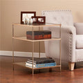 27 in. Glass & Iron Mirrored End Table with Shelf Q648