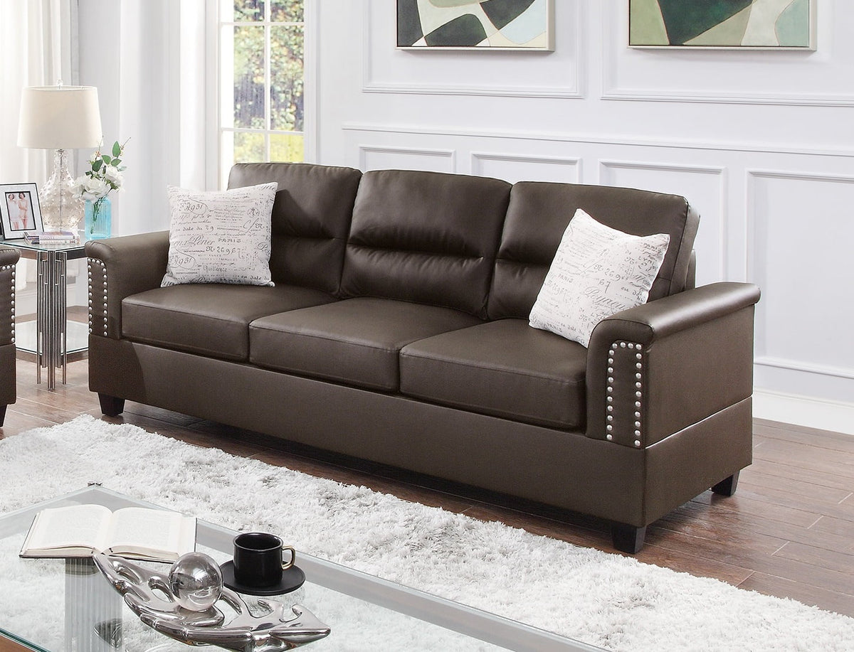 Espresso Faux Leather 2pcs Sofa and Loveseat B8146