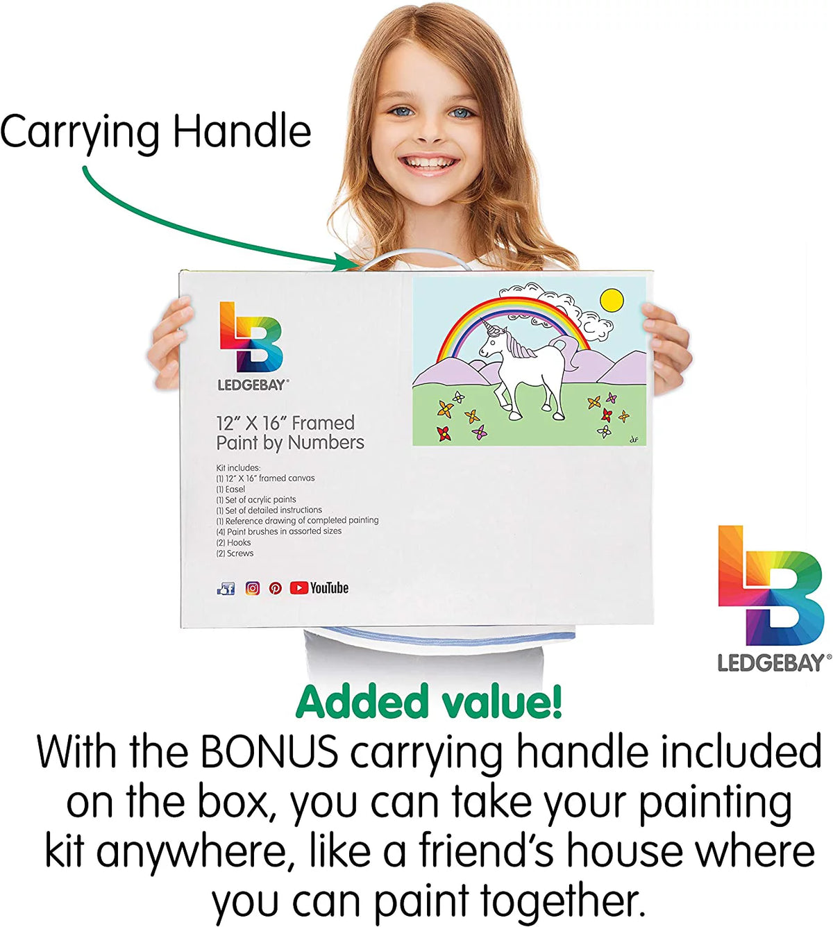 Beginners Paint by Number Kit with Wood Handle Paint Brushes and Framed Canvas J50928