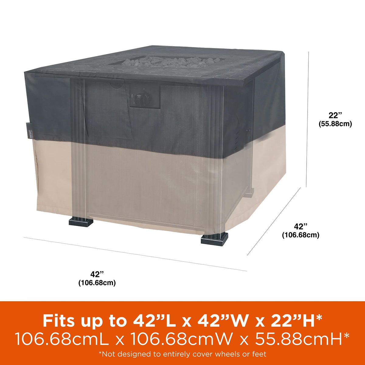 Square Fire Pit Table Cover, 42"L x 42"W x 22"H, Gray H111
