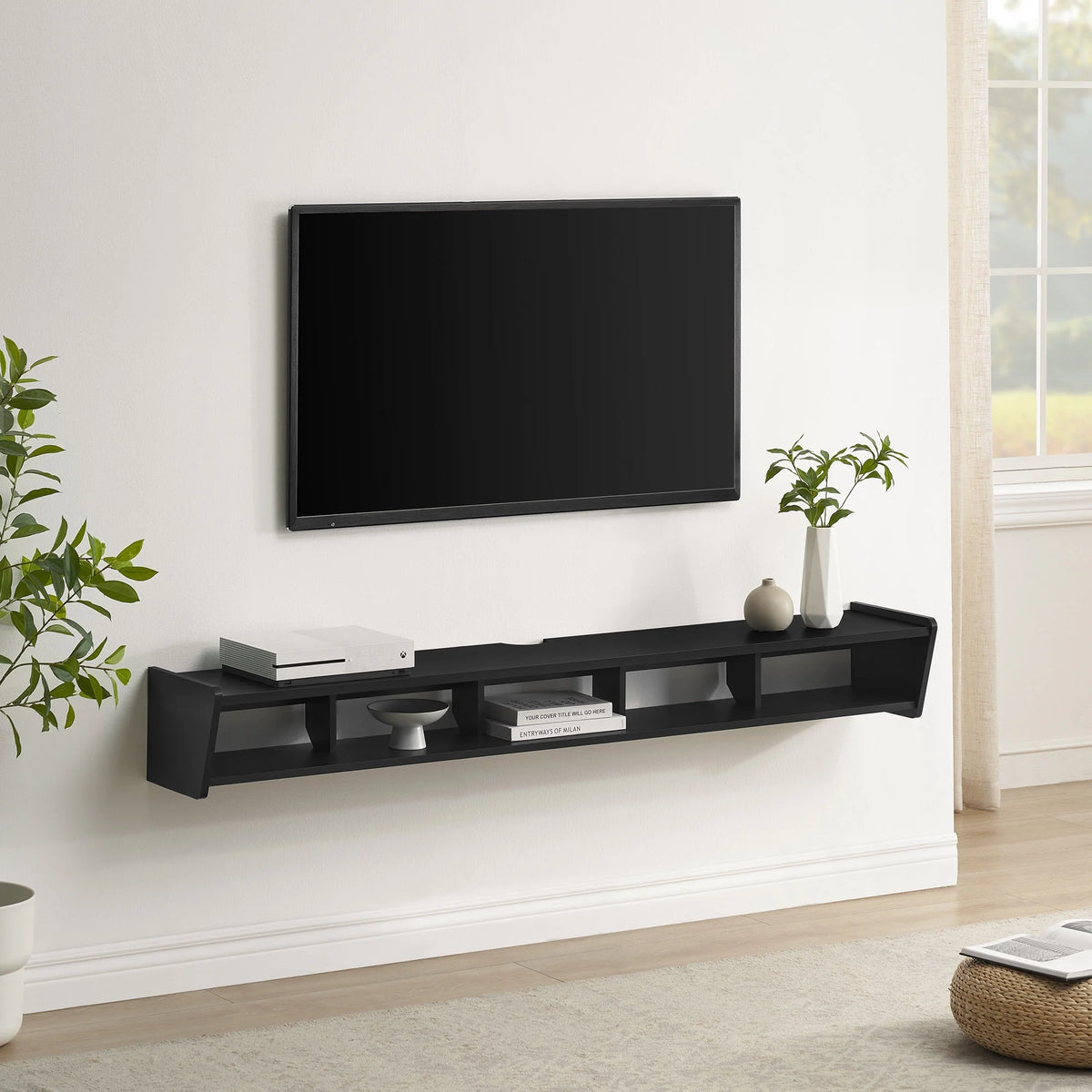 Solid Black Floating TV Stand O88506