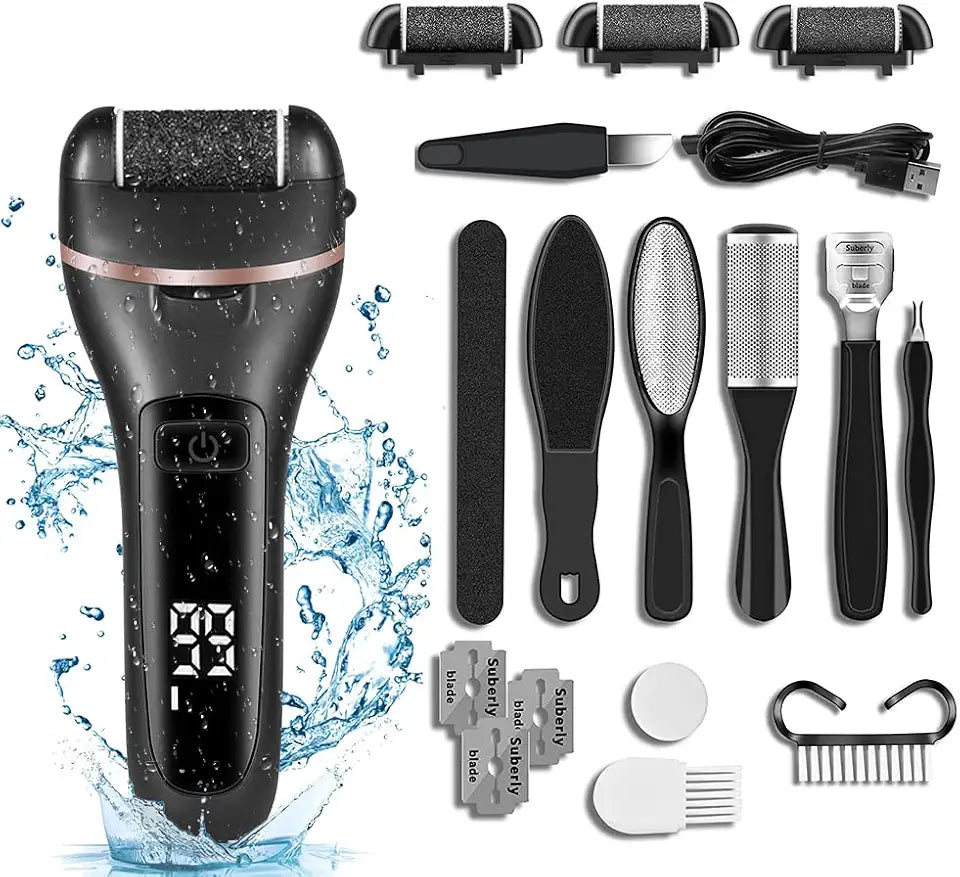 Black Rechargeable Waterproof Electric Callus Remover and Foot Polisher Pedicure Set F827