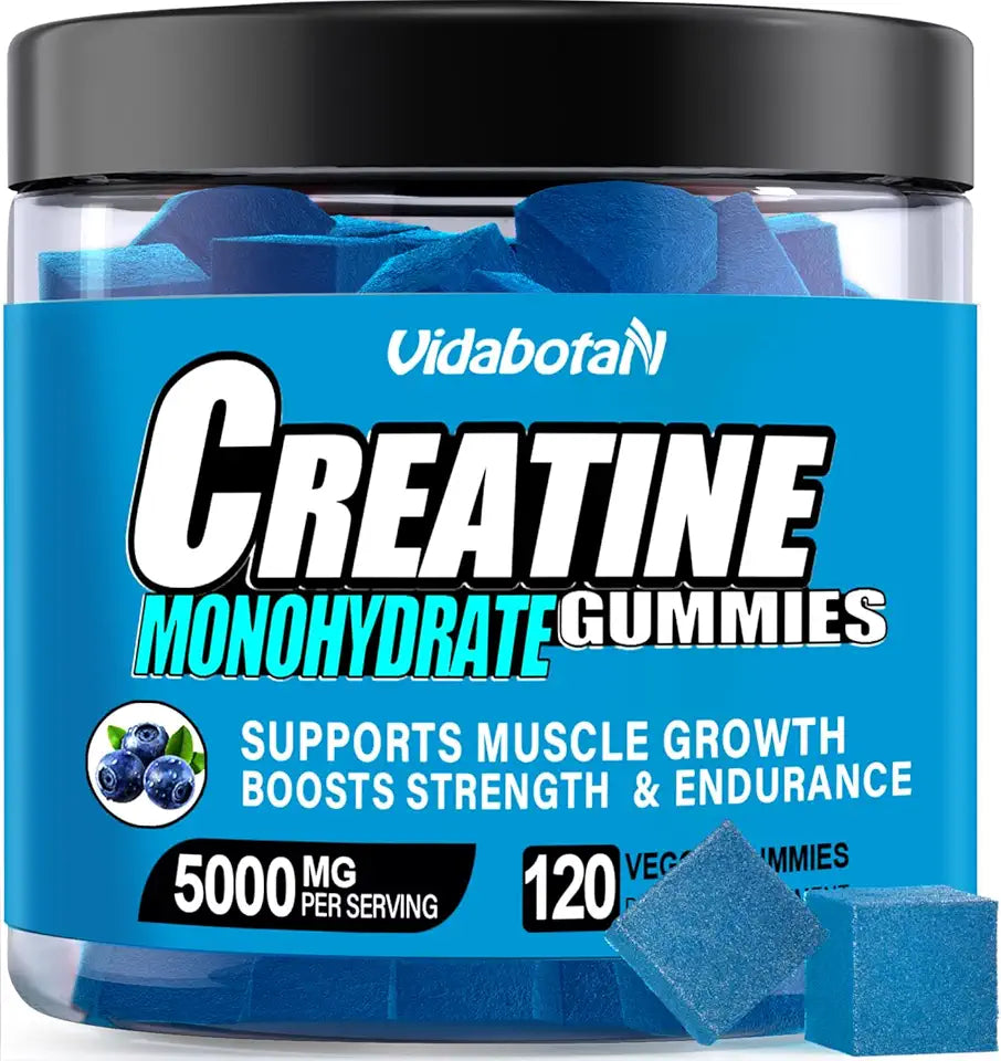 Sugar Free Creatine Monohydrate Gummies 5g with L-Taurine, Alpha GPC, Betaine Anhydrous, Blueberry Flavor, 120 Count E237