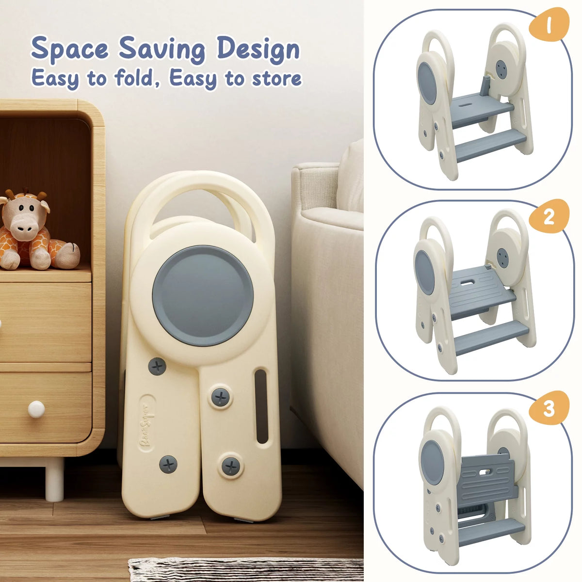 Foldable Toddler Step Stool Blue V328667