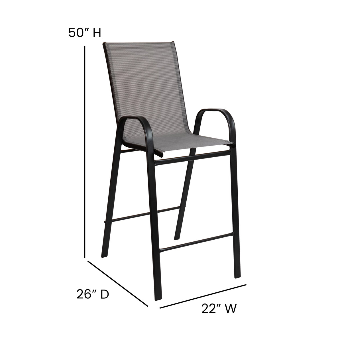 4-Person Outdoor Glass Bar Table with Gray Patio Stools Z90022