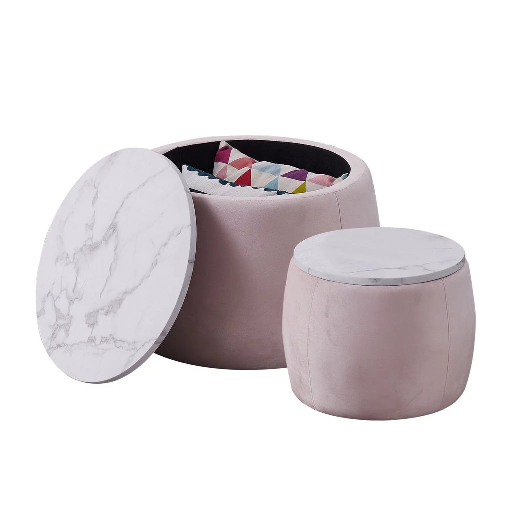 Round Storage Side Table Set of 2 Pink H476553