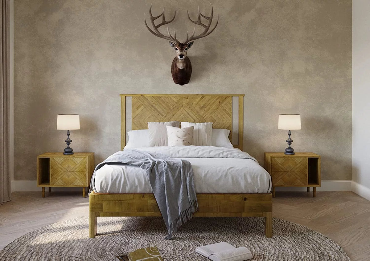 Queen Size Solid Pine Wood Bed Frame with Headboard J603476