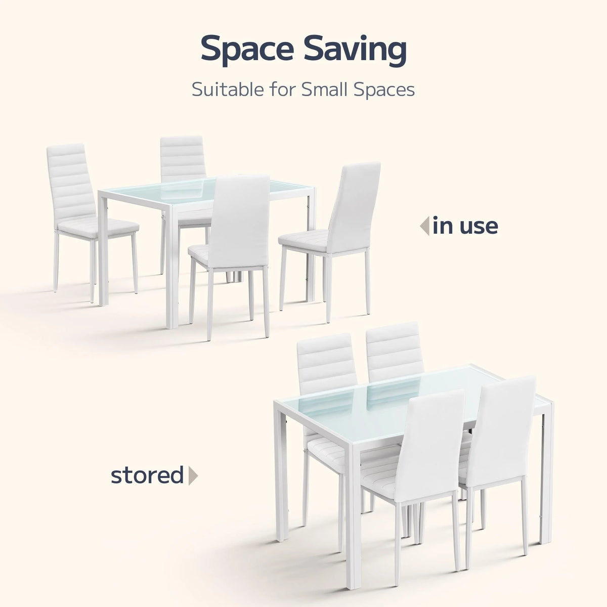 5 Piece Glass Dining Table Set with PU Leather Chairs U5253
