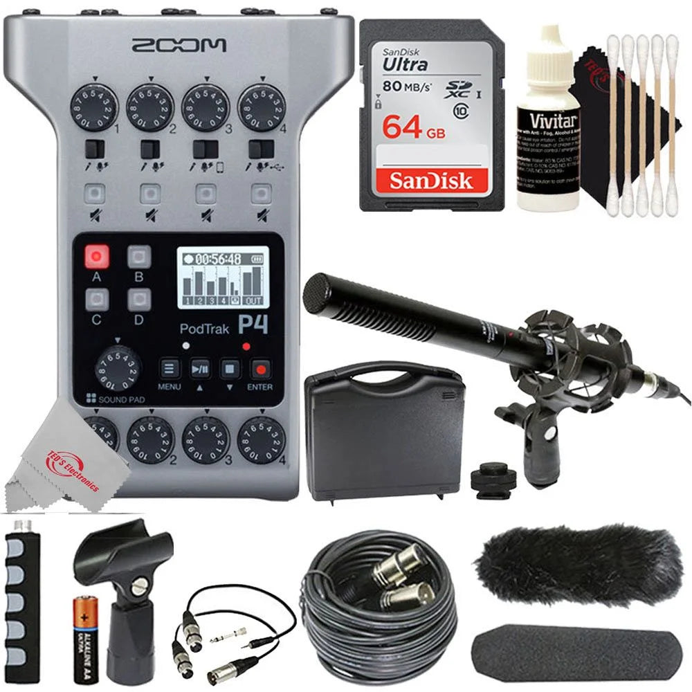 Multitrack Podcast Recorder with Shotgun Microphone Kit M8055