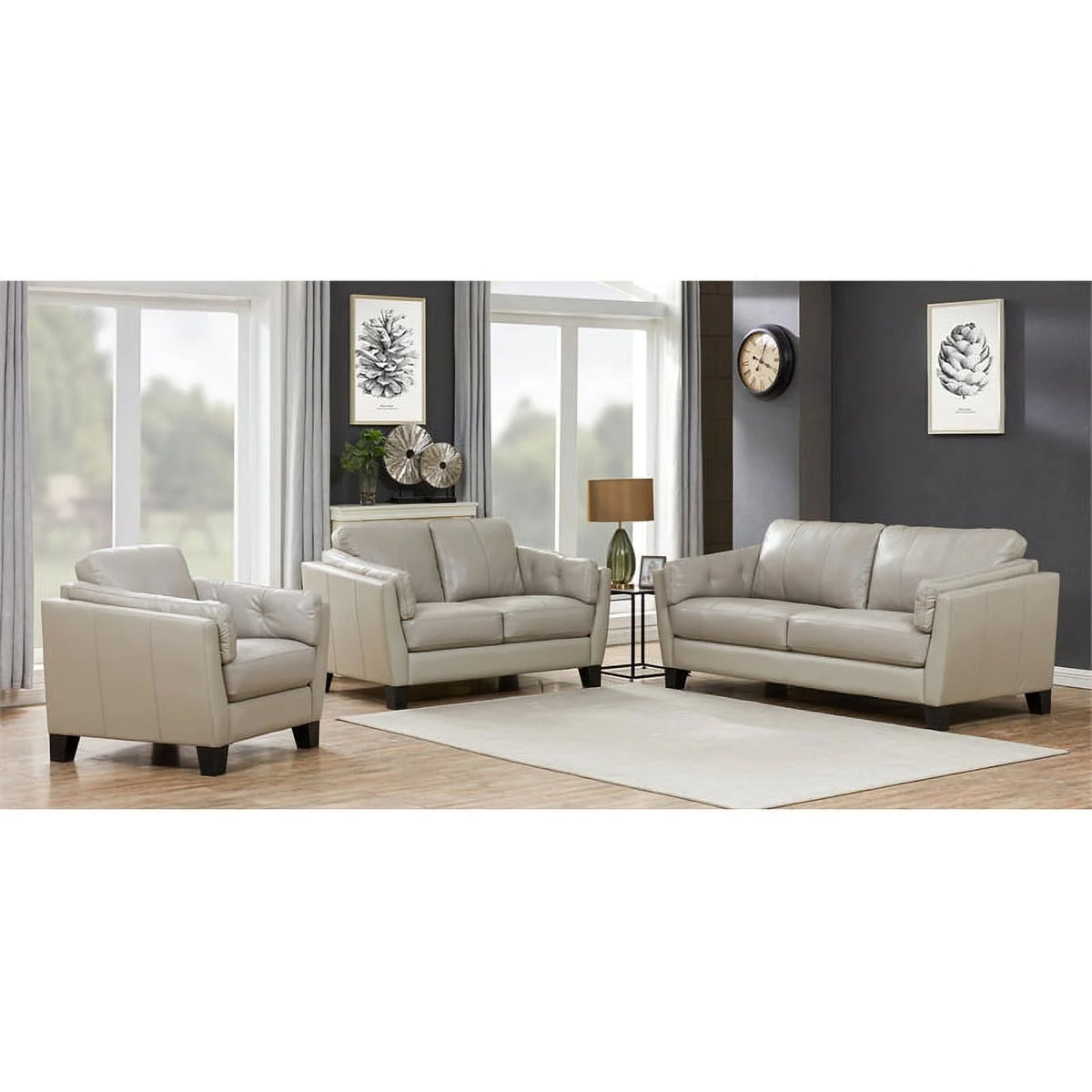 Cream Top Grain Leather Sofa K496