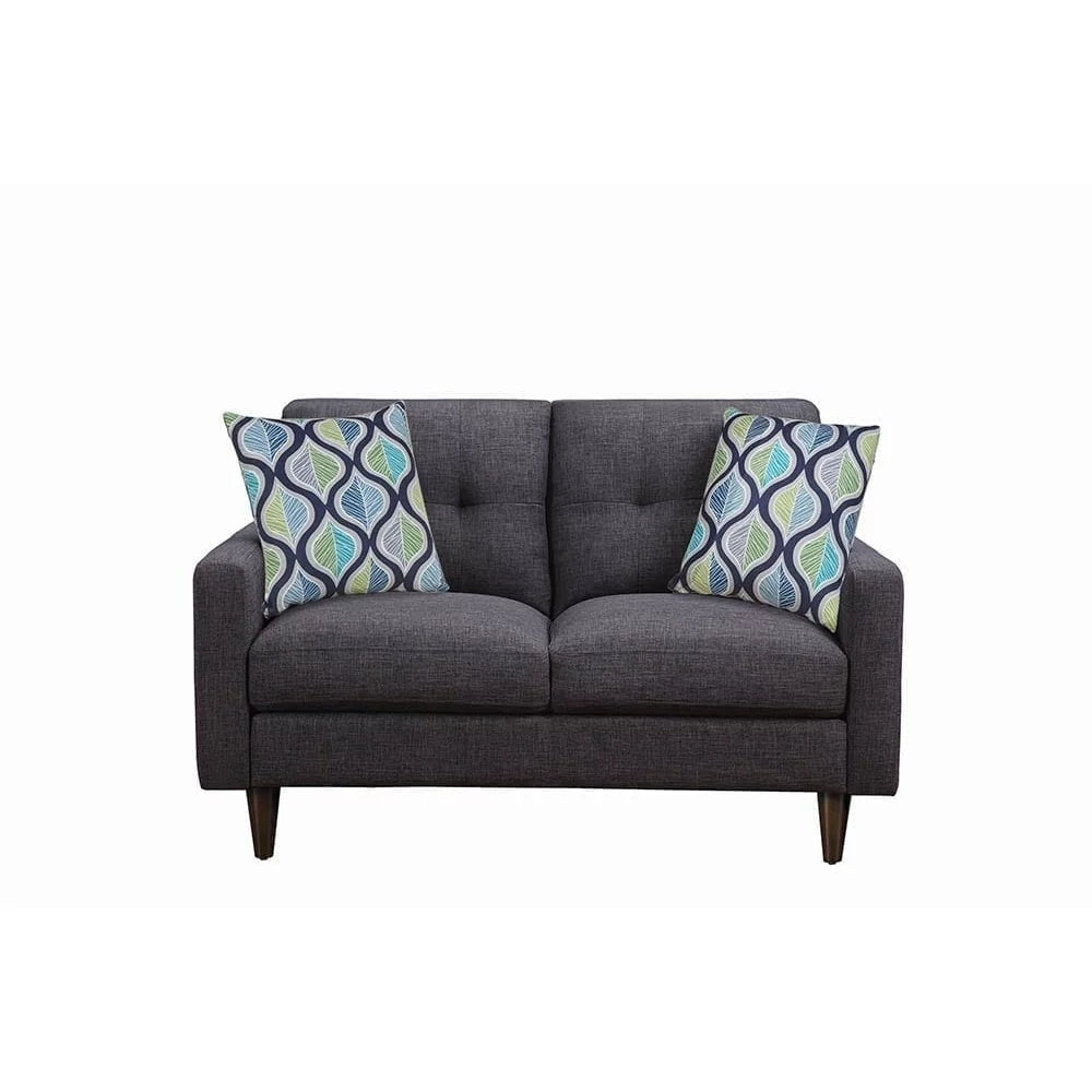 Gray Fabric Upholstered Wooden Loveseat with Tufted Back Y397801
