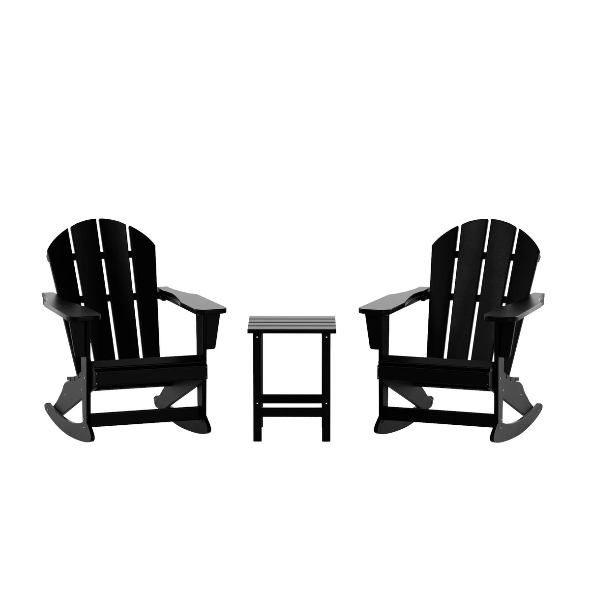 Black 3 Piece Outdoor Rocking Chair Set with Side Table Q7943