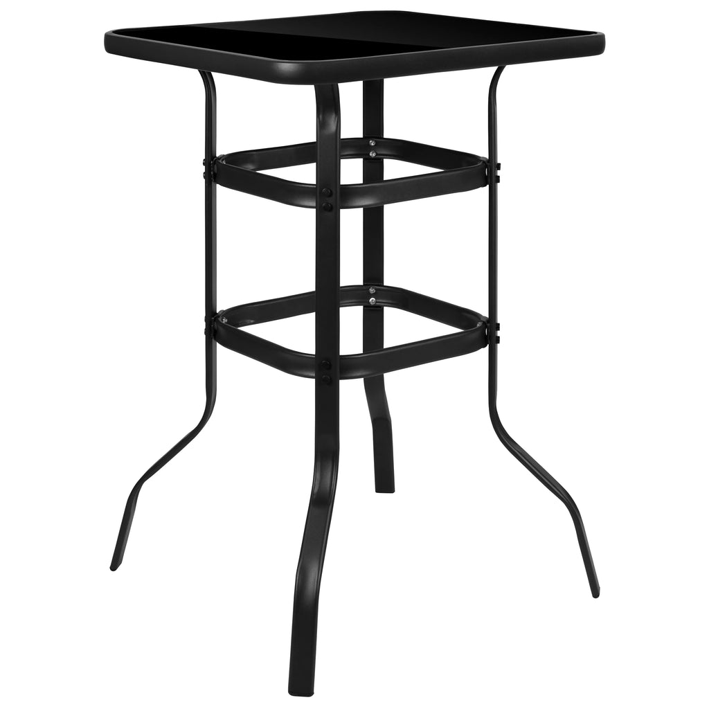 4-Person Outdoor Glass Bar Table with Gray Patio Stools Z90022
